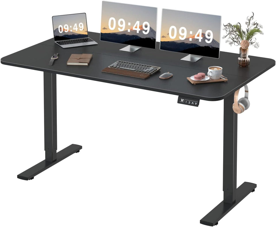 Furmax 55 x 24 Inches Electric Height Adjustable Standing Desk Large Sit Stand Up Desk Home Office Computer Desk Memory Preset with T-Shaped Metal Bracket, Black
