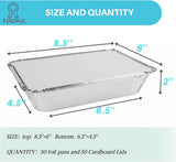 50-Pack Aluminum Foil Pans with Lids, 8.5"×6", 2.25 LB Capacity, Disposable Tin Foil Pans for Baking, Meal Prep and Freezer, Takeout