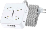 Surge Protector Power Strip - CHCORE 5Ft Braided Extension Cord with 8 Outlets with 4 USB (2 USB C) Charging Ports, Flat Plug Multi Plug Outlet Extender Charging Station for Home Office, ETL, White