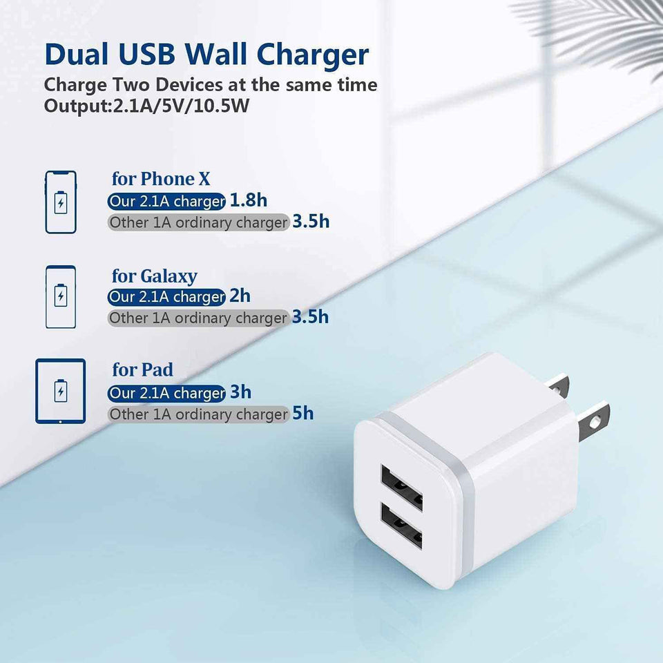 LUOATIP 3-Pack 2.1A 5V Dual Port Cube Power Adapter Plug Block for iPhone and Android Phones
