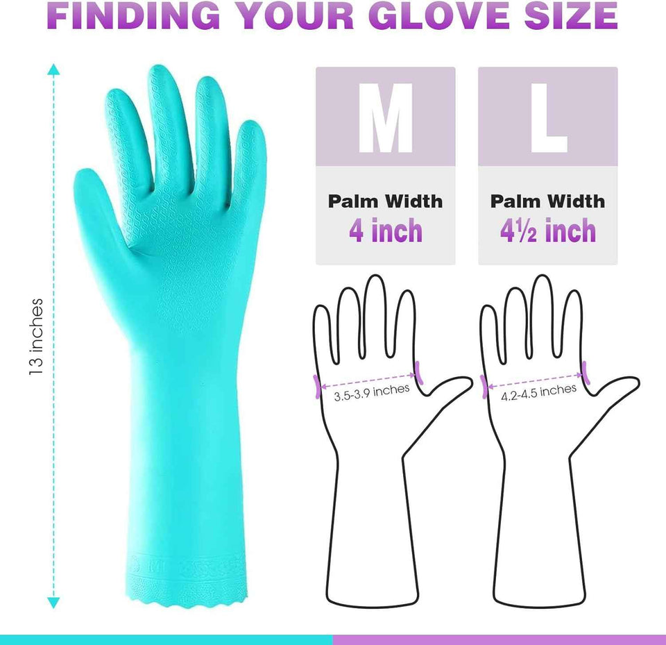 Elgood Reusable Dishwashing Gloves, Latex-free Cotton Lining, 2 Pairs, Purple and Blue, Medium