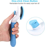 Depets self-cleaning slicker brush for dogs, cats, and bunnies with long or short hair - blue and white