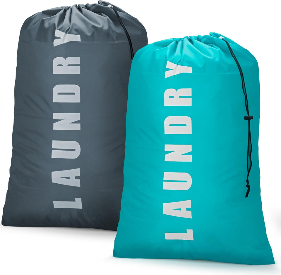 Laundry Bag,2 Pack Travel Laundry Bags for Dirty Clothes,Large Laundry Bags for Camping & Traveling,Dirty Clothes Travel Bag,24" x 36" (Cyan + Gray)