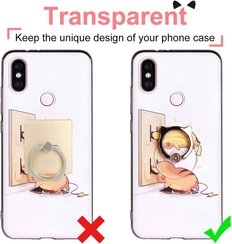 Cat Phone Ring Holder - EI Sonador Clear Cell Phone Ring Holder Transparent Stand Finger Grip (1 Silver + 1 Rose Gold Cat)