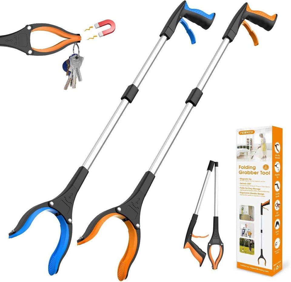 32" Grabber Reacher Tool, 2-Pack Foldable Reacher Grabber Pickup Tool with 360° Rotating Jaw & Magnet