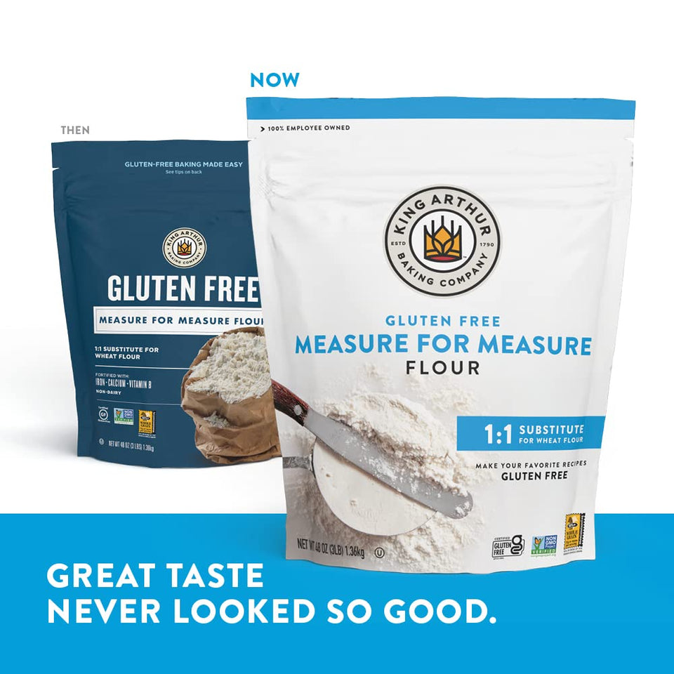 king arthur measure for measure gluten-free flour, 1:1 substitute for wheat flour, non-gmo, kosher certified, 3 lbs