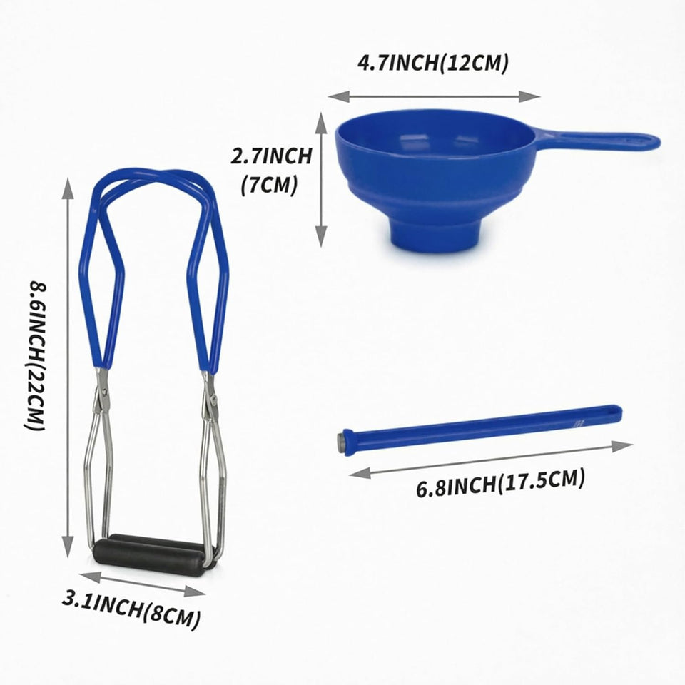 Supa Ant Canning Supplies Starter Kit (Food Grade) - Canning Kits Set for Beginners - 3 Pcs. Including Wide Mouth Jar Funnel, Magnetic Lid Lifter, Stainless Steel Jar Lifter (Assembled in USA) Blue