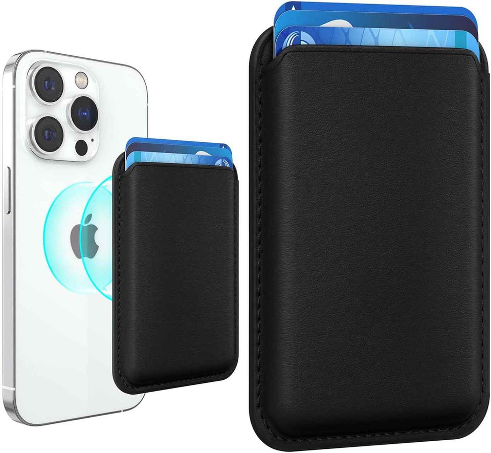 Stronger magnetic RFID leather Mag-Safe card holder for iPhone 16/17/15/14/13/12 Pro/Promax, Mag-Safe accessories, black