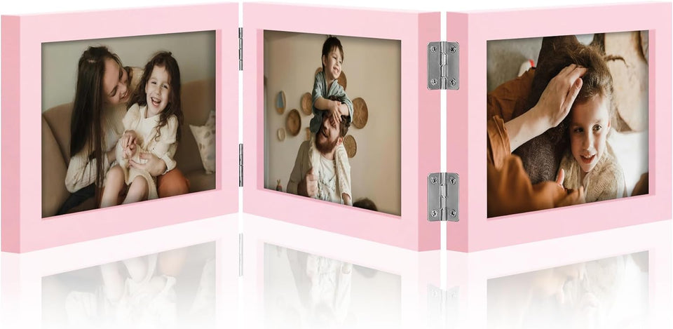 decorUhome Engineered Wood Trifold 4x6 Photo Frame with Plexiglass for Tabletop Display, Black, 3-Picture Frame