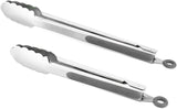 304 Stainless Steel Tongs, 9" and 12" Set, Sturdy Grilling and Barbeque Tongs with Ergonomic Grip, Black