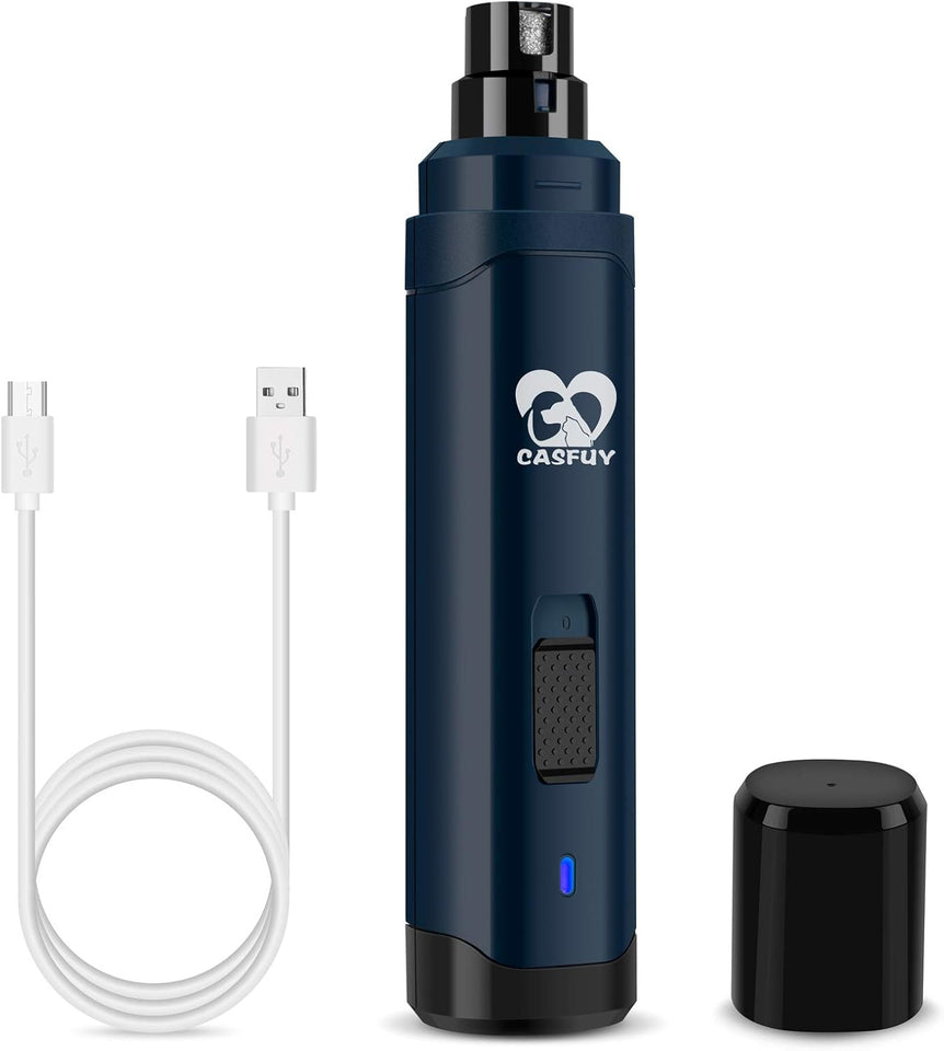 Casfuy Dog Nail Grinder Upgraded - Professional 2-Speed Electric Rechargeable Pet Nail Trimmer Painless Paws Grooming & Smoothing for Small Medium Large Dogs & Cats(Dark Blue)