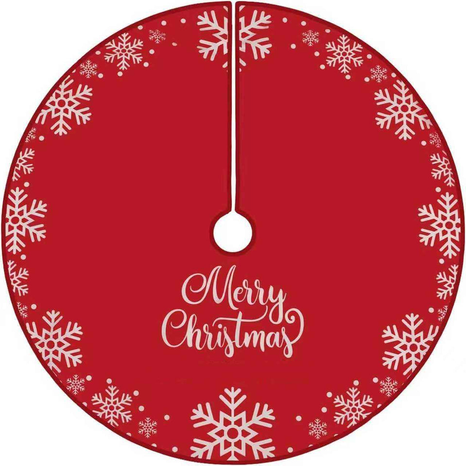 Flash World 48 Inch Large Christmas Tree Skirt Xmas Soft Cover Mat Decor Snowflake Collar Farmhouse Tree Skirt for Holiday Ornaments Party Home Indoor Decorations (Red, 48INCH)