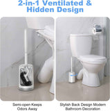 Hamitor Curved Toilet Brush Holder Set with Hidden Scrubber for Small RV Bathroom Accessories - White