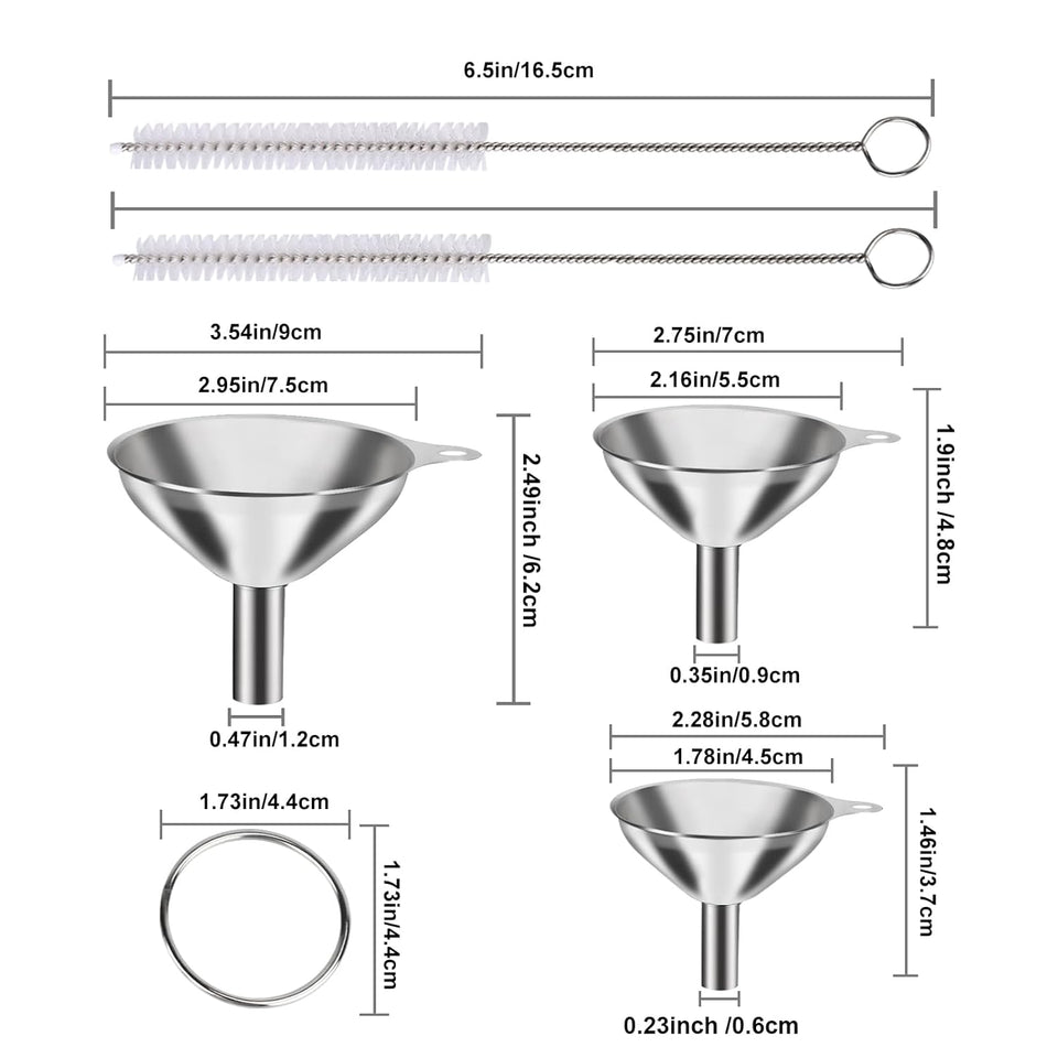 Premium Metal Stainless Steel Funnel Set of 3 with Food Grade Material and Convenient Handle Design