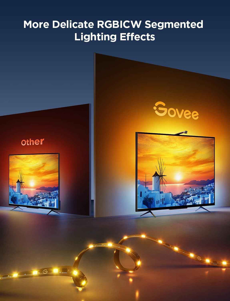 govee tv backlight 3 lite 55-65 inch rgbicw wi-fi led strip lights with camera voice and app control