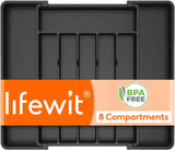 Lifewit Silverware Drawer Organizer, Expandable Utensil Tray for Kitchen, BPA Free Flatware and Cutlery Holder, Adjustable Plastic Storage for Spoons Forks Knives, 8.5-14 x 12", Black