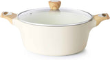 SENSARTE Ceramic Nonstick Stock Pot with Lid, 2.6/4.5/6.6/8.5 QT, PFOA PFAS PTFE Free, Induction Compatible, White, Large Cooking