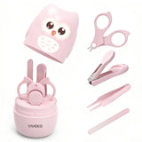 Baby Nail Care Kit, 4-in-1 Set with Owl Case, Clippers, Scissors, File & Tweezers for Newborn to Toddler Kids, Owl Green