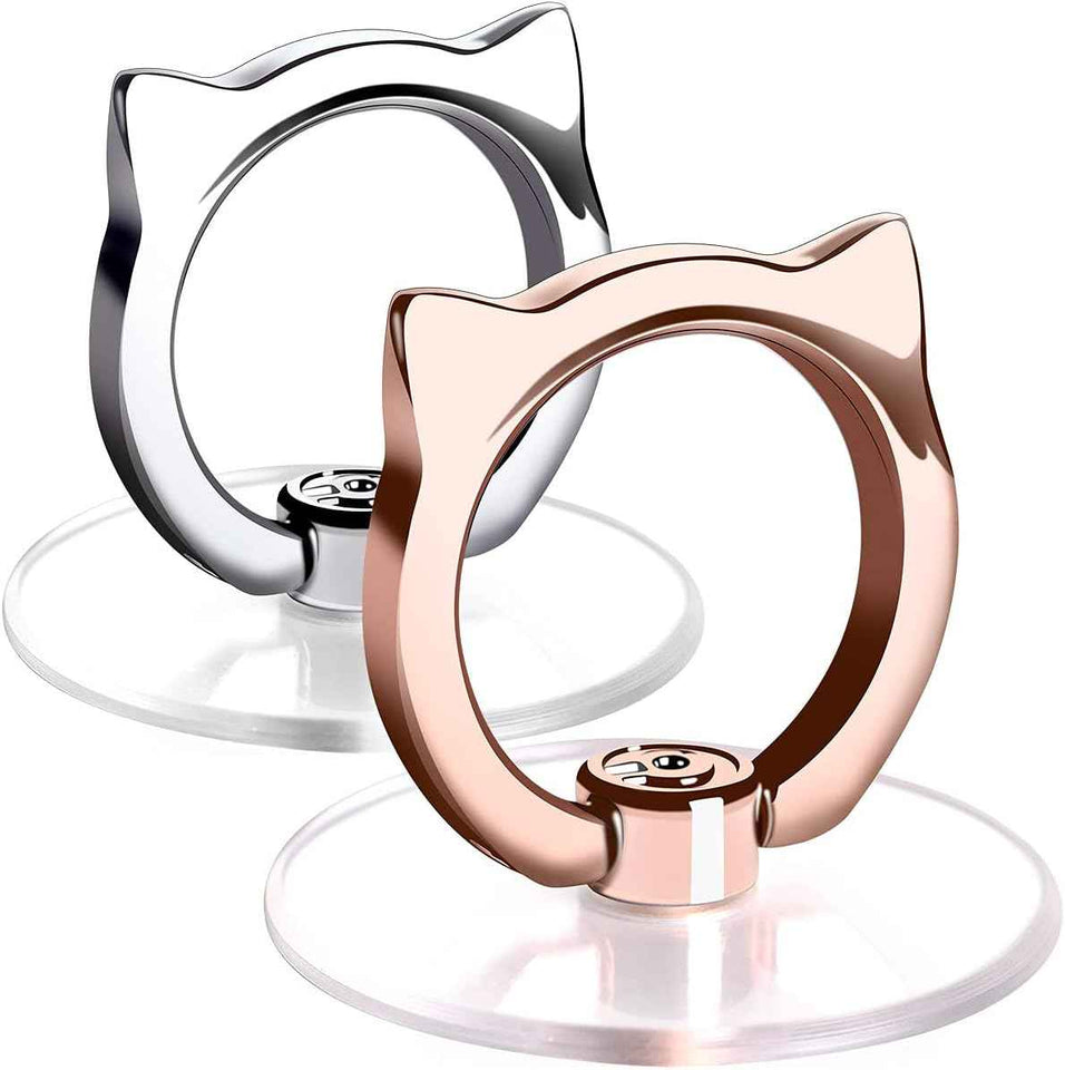 EI Sonador clear phone ring holder for cat phone with transparent stand finger grip, 1 silver + 1 rose gold