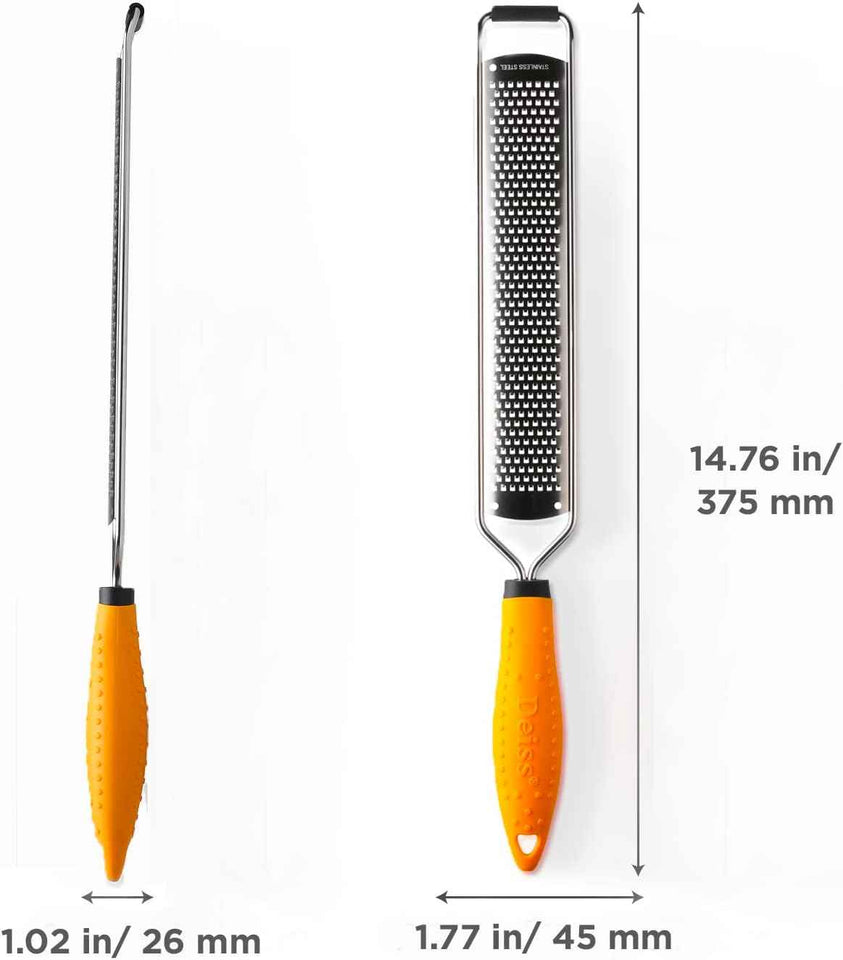 Deiss PRO Citrus Lemon Zester & Cheese Grater - Razor-Sharp Stainless Steel Blade + Protect Cover - Dishwasher Safe Grater for Parmesan, Citrus, and More