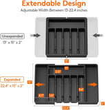 Lifewit Large Silverware Drawer Organizer, Expandable Utensil Tray for Kitchen, BPA Free Flatware and Cutlery Holder, Adjustable Plastic Storage for Spoons Forks Knives, Large, Black
