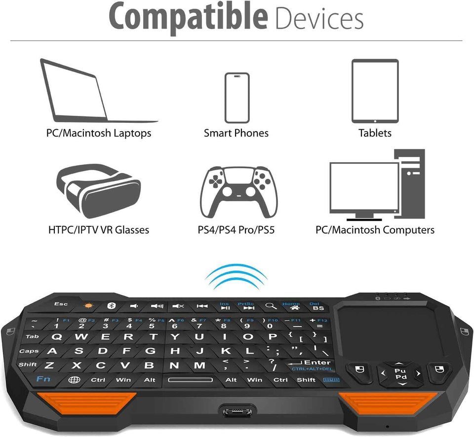 Fosmon mini wireless QWERTY keypad with touchpad, Bluetooth 3.0, compatible with Apple TV and PS4