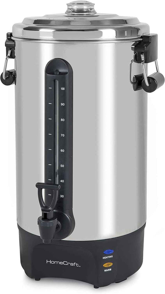 homecraft stainless steel 100-cup coffee urn with dripless faucet and quick-brewing