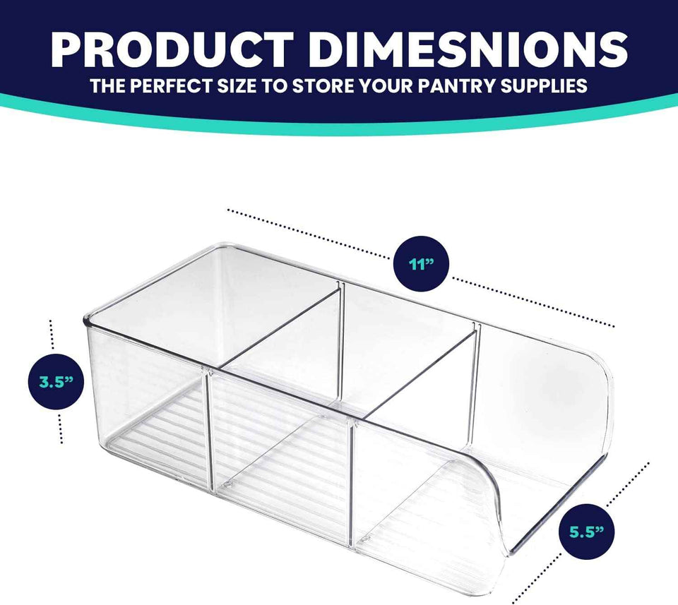 ELTOW 4-Pack 3-Compartment Plastic Snack Organizer with Removable Dividers for Pantry and Fridge Storage