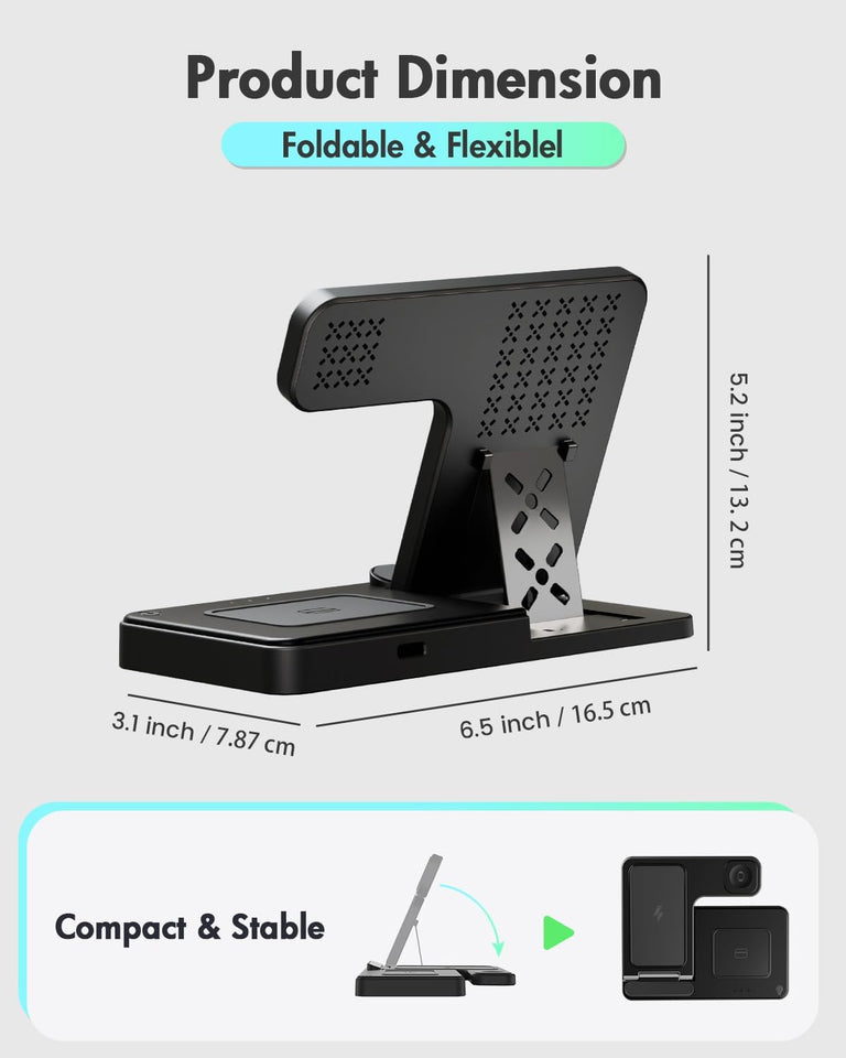 Wireless Charger iPhone Charging Station: 3 in 1 Charger Stand Multiple Devices for Apple - iPhone 16e 16 15 14 Pro Max 13 12 11 - Watch 10 9 8 7 6 5 4 3 2 SE and Ultra Series - Airpods 4 3 2 Pro - Rayz Mart