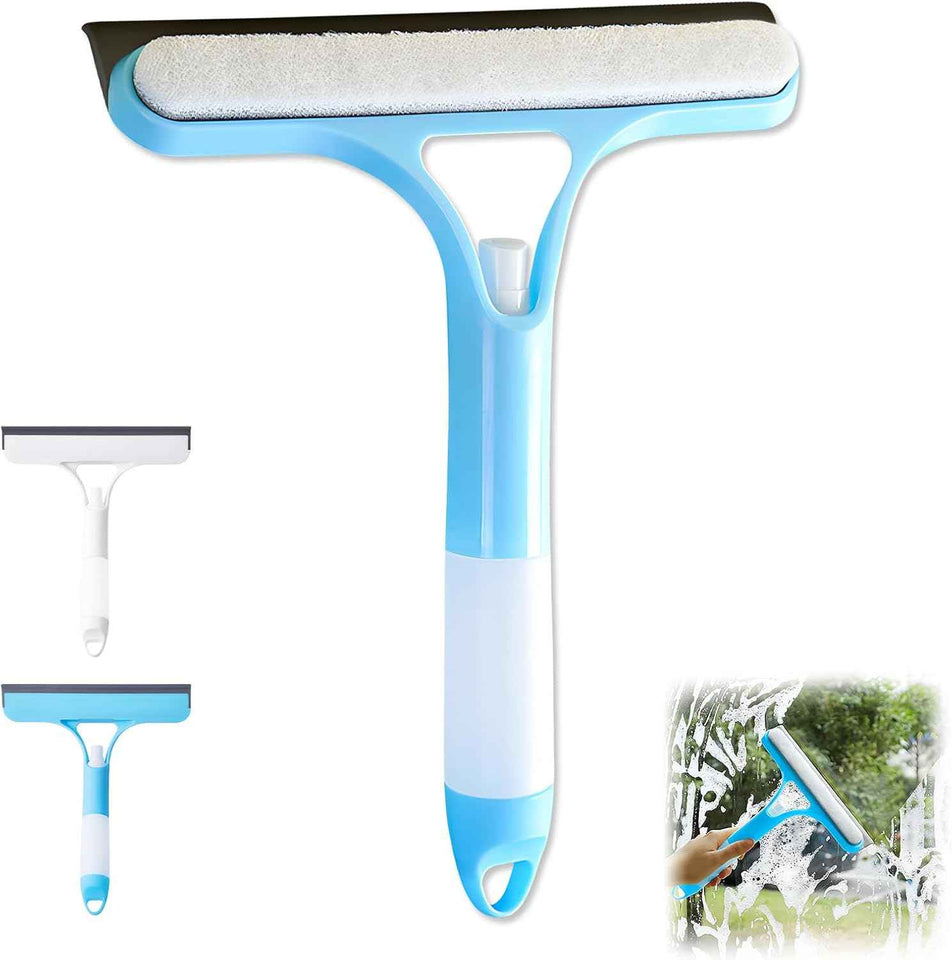 3-in-1 Window Cleaning Scraper with Squeegee and Sprayer - Blue