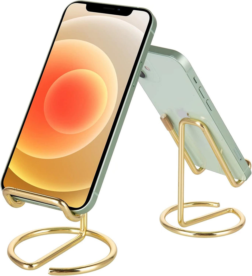 Cell Phone Stand for Desk, Cute Metal Gold Cell Phone Stand Holder Desk Accessories, Compatible with All Mobile Phones, iPhone, iPad