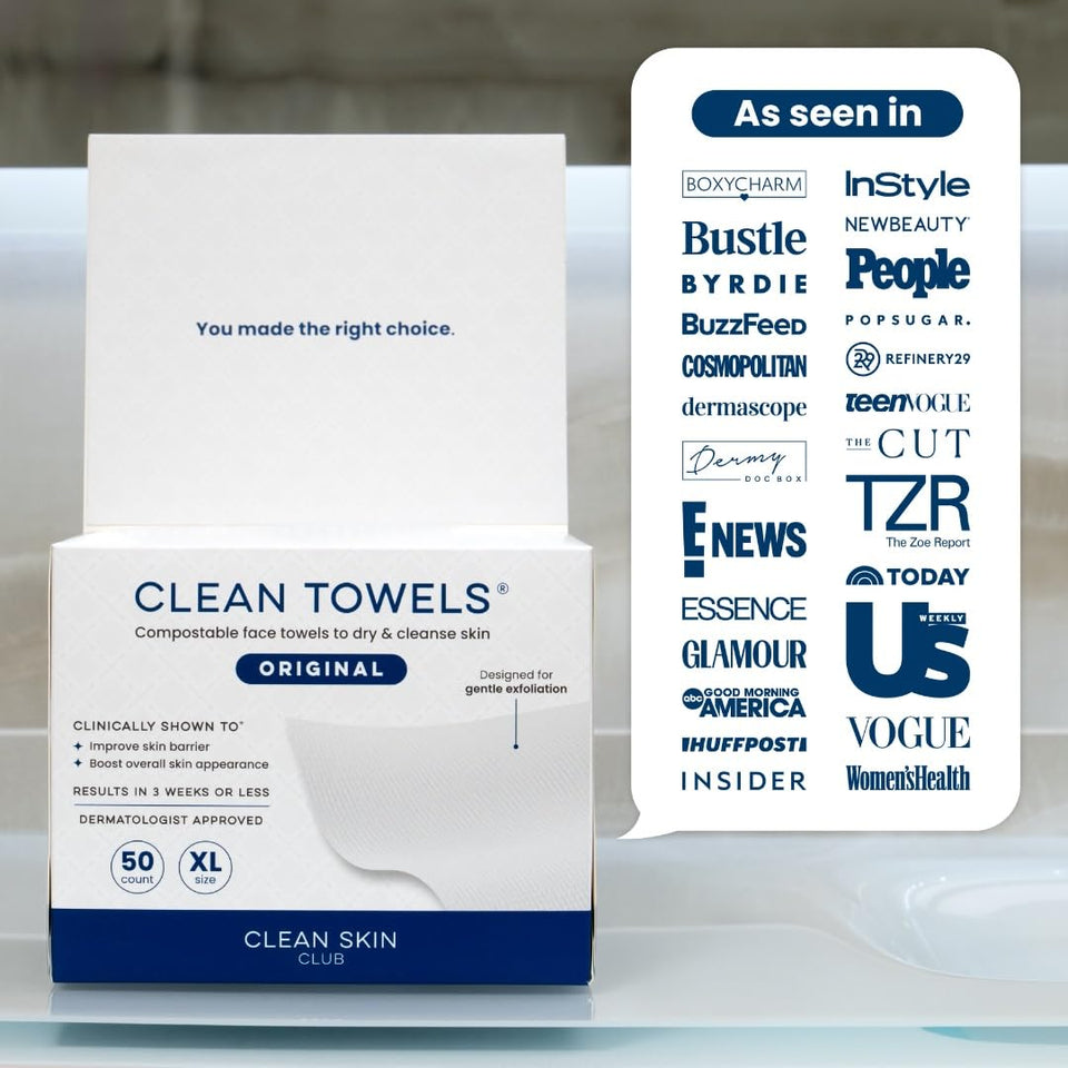 clean skin club clean towels xl 100% usa biobased disposable face towels 100 ct 2 pack