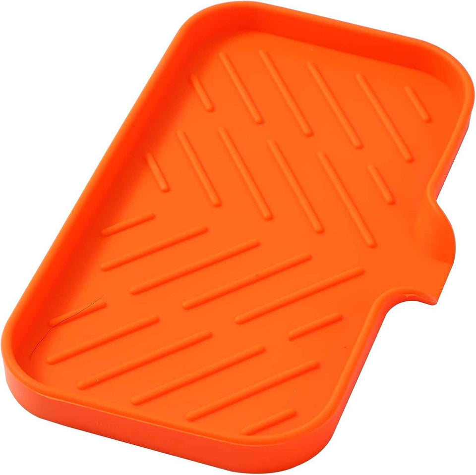 Silicone Bathroom Soap Dishes with Drain Spout-Bathroom and Kitchen Sink Organizer,Sponge Holder,Dish Soap Tray,Perfect for Dispenser,Scrubber,Bottle,Cup on Sink or Counter-Black 4.9"×3.2"