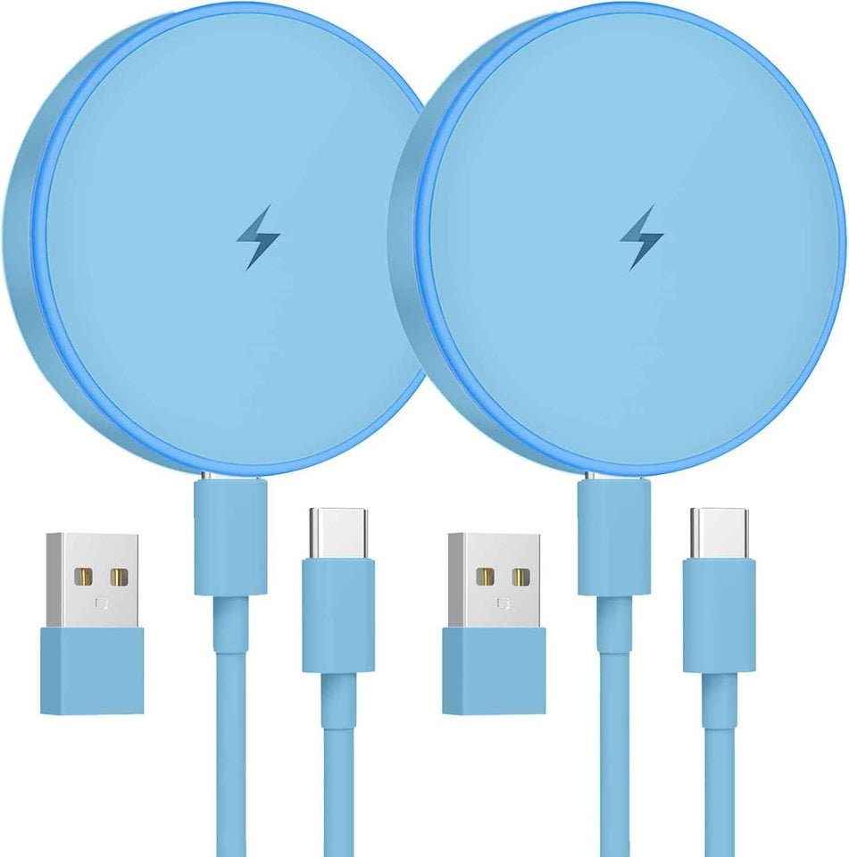 MagSafe Charger 2 Pack 15W Magnetic Wireless Charger Fast Charging Pad Compatible with iPhone 17/16/15/14/13/12 Series & AirPods 4/3/2/Pro Magnetic MagSafe Charging Pad with Dual Ports