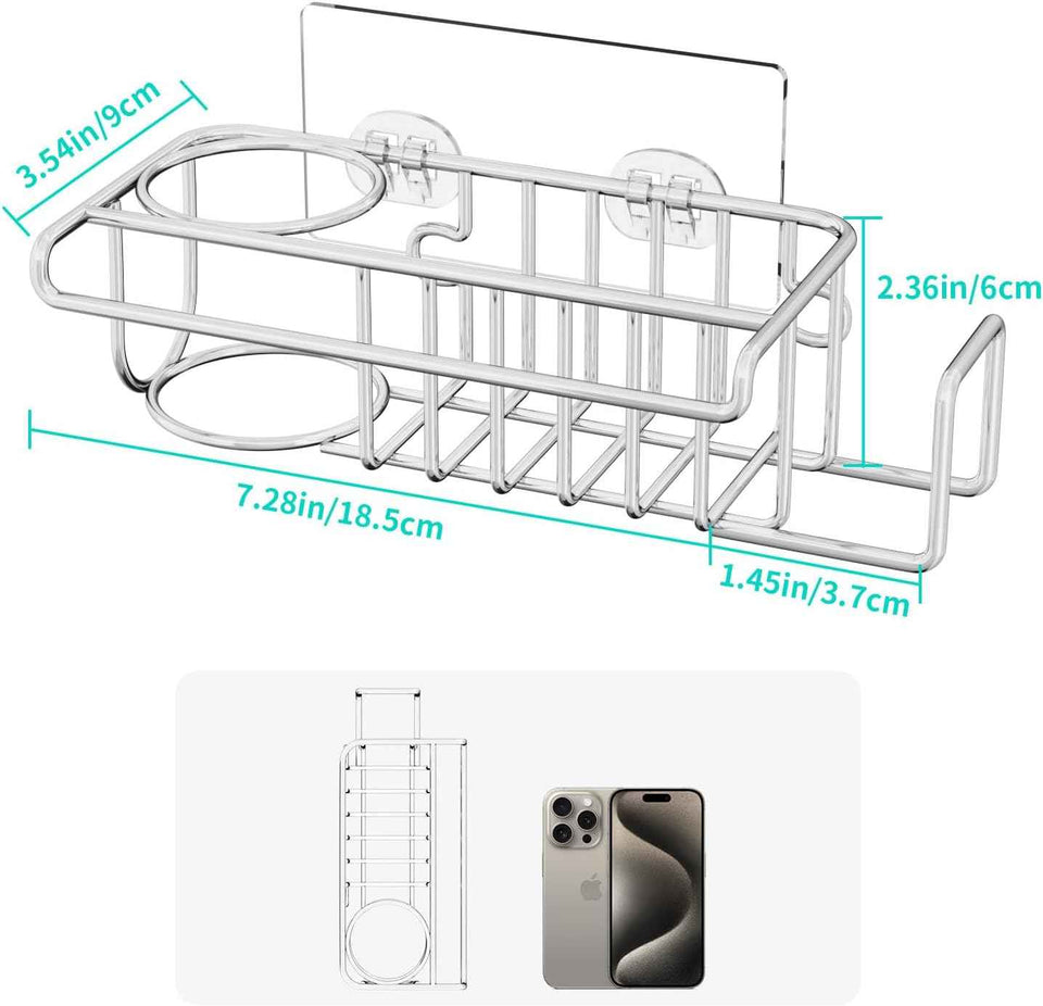 HapiRm 4-in-1 Stainless Steel Sink Caddy with Sponge Holder, Dish Cloth Hanger, Soap Rack, and Sink Stopper Rack