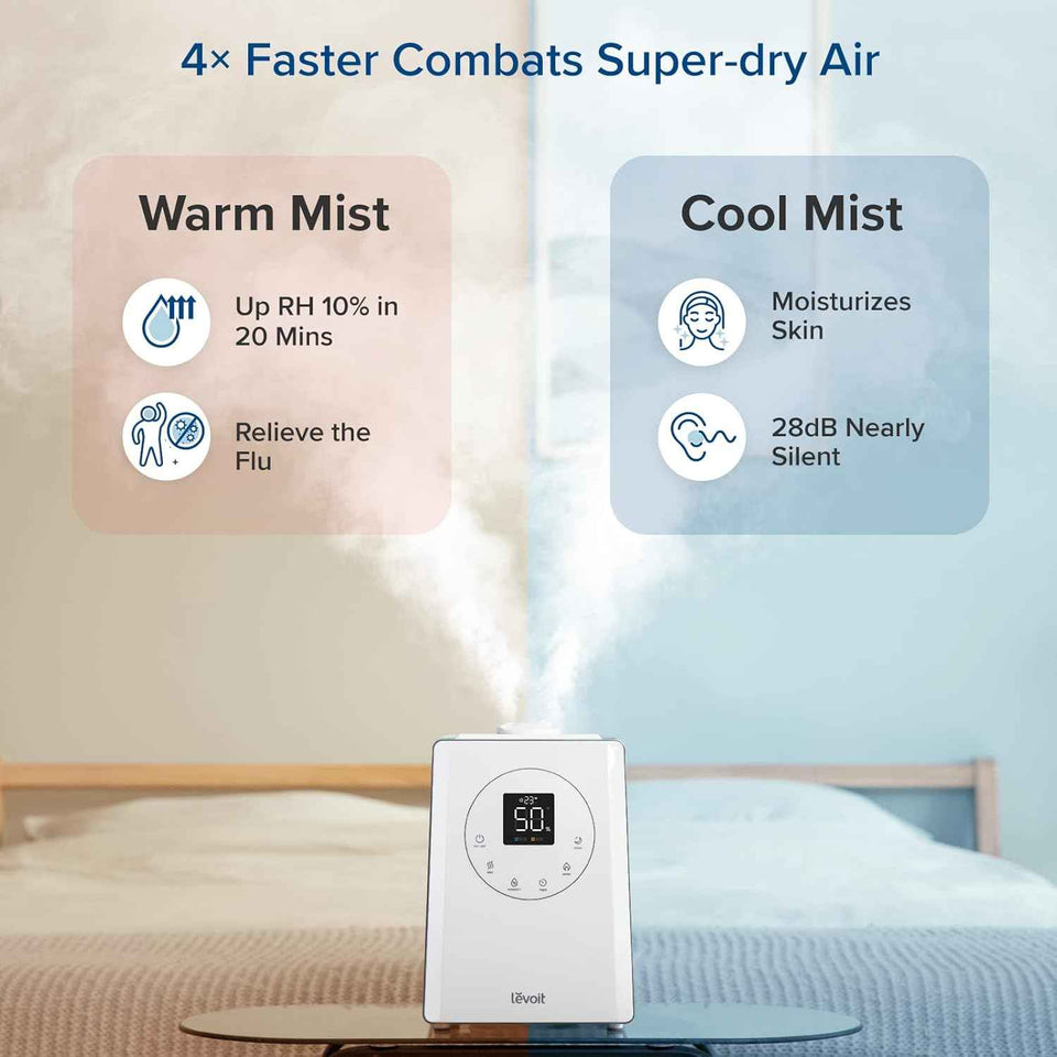 levoit lv600s warm cool mist humidifier for home bedroom large room, 6l coverage, easy top fill, app voice control