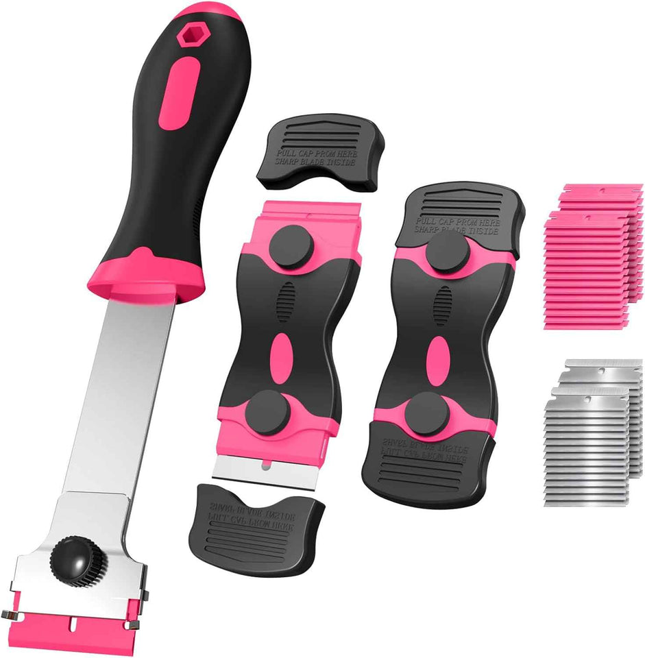 3 Pack Razor Blade Scraper Set with 60 Blades, Multi-Purpose Tool for Glass, Cooktop, Sticker Removal, Paint & Gum Cleaning
