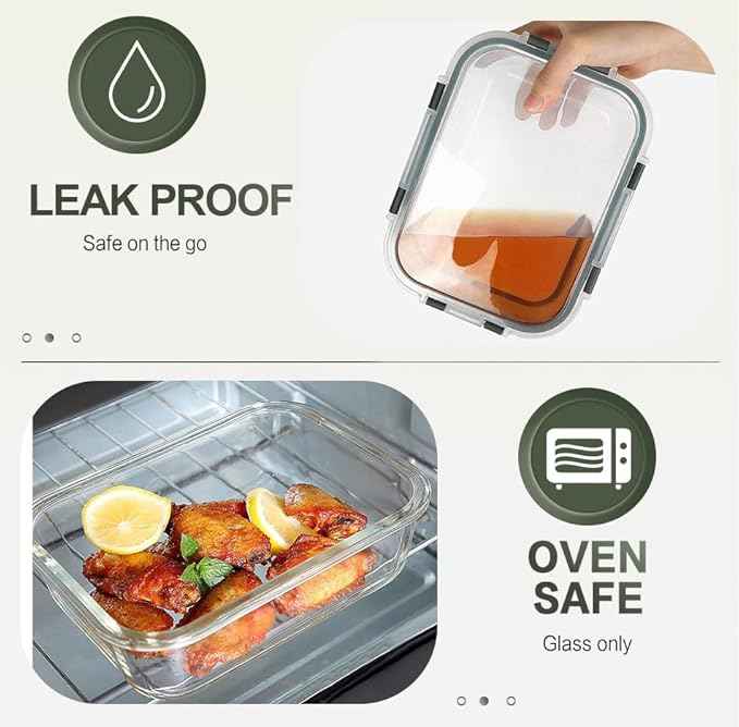 KOMUEE 10-Pack 30oz Glass Meal Prep Containers with Lids, Airtight Food Storage, Microwave, Freezer, and Dishwasher Safe