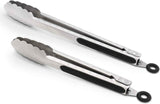 304 Stainless Steel Tongs, 9" and 12" Set, Sturdy Grilling and Barbeque Tongs with Ergonomic Grip, Black
