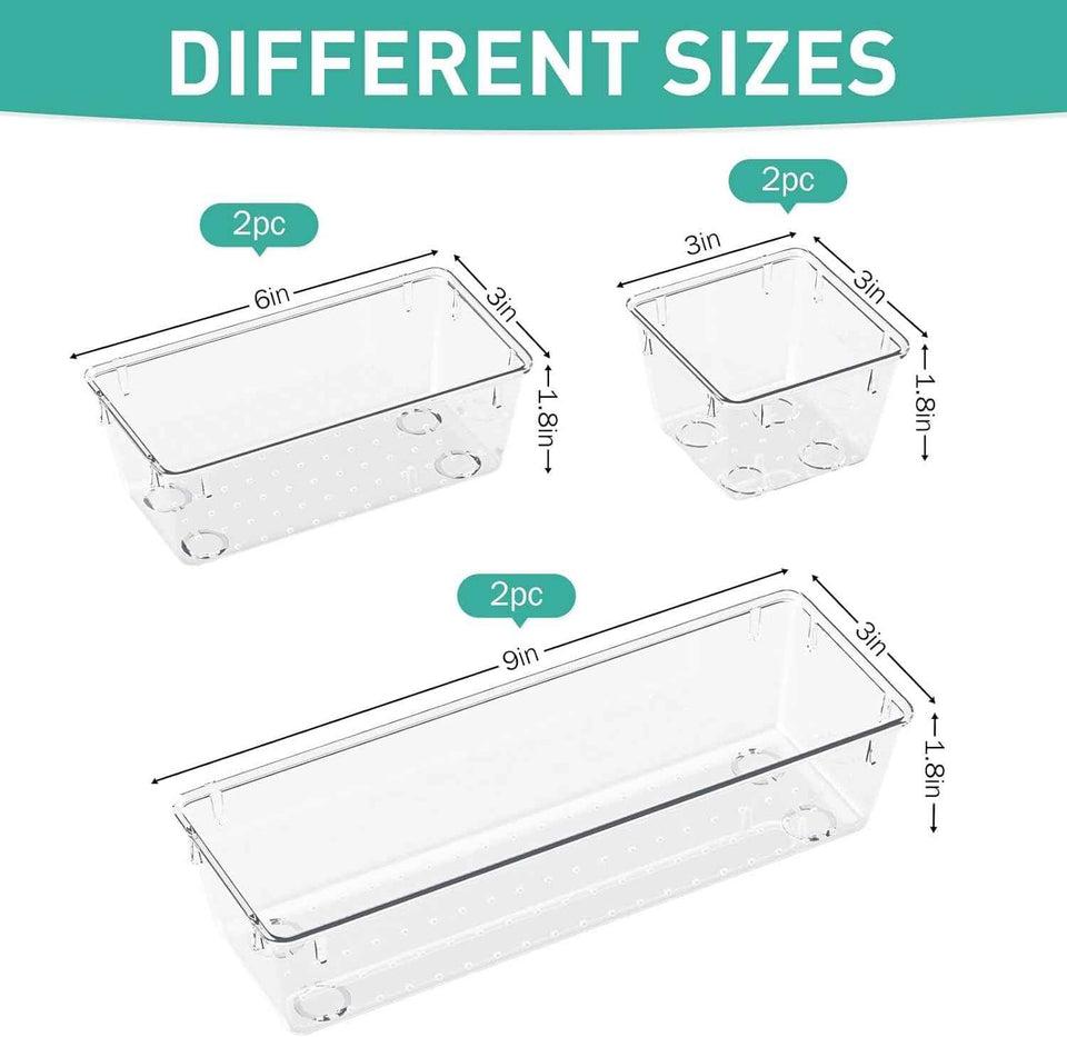 WOWBOX Clear 6-Pack Acrylic Drawer Organizer Set with Premium Material and Stackable Design