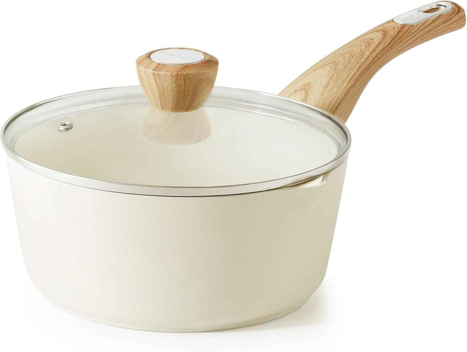 SENSARTE Ceramic Nonstick Sauce Pan with Lid, 3.0 Quart Saucepan with Double Spout, Large Cooking Pot, Non toxic Kitchen Sauce Pot, Non stick Saucier Pan, Induction Cookware, PFOA PTFE PFAS Free