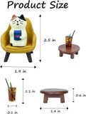Cute cat figurine playing phone on sofa with coffee, cat lovers gift for home decor