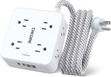 Surge Protector Power Strip - CHCORE 5Ft Braided Extension Cord with 8 Outlets with 4 USB (2 USB C) Charging Ports, Flat Plug Multi Plug Outlet Extender Charging Station for Home Office, ETL, White