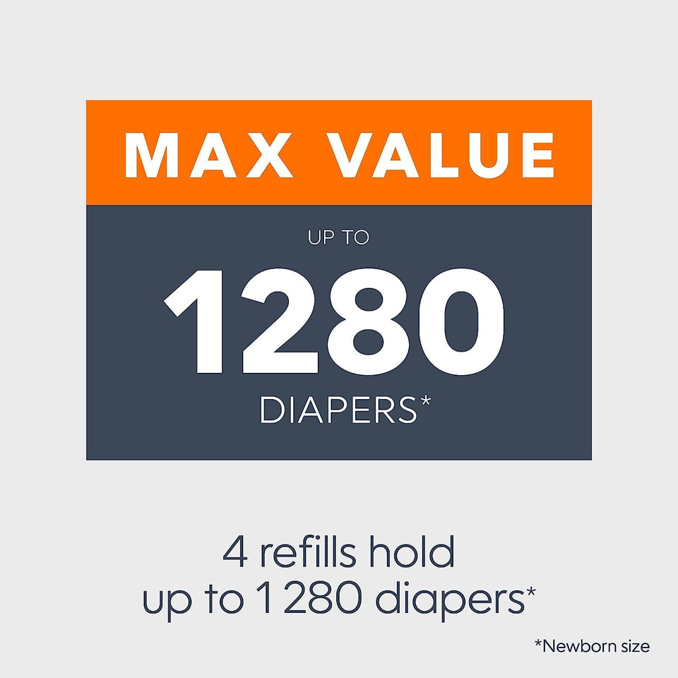 Diaper Genie Refill Round – Pack of 4 | Holds 1280 Diapers | Odor-Lock Film for Complete & Expressions Pails