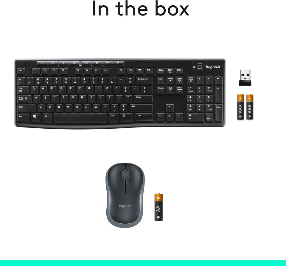 Logitech MK270 Wireless Keyboard and Mouse Combo for Windows, 2.4 GHz, 8 Multimedia Keys, PC, Laptop, Wireless Keyboard Compact Mouse Combo - Black