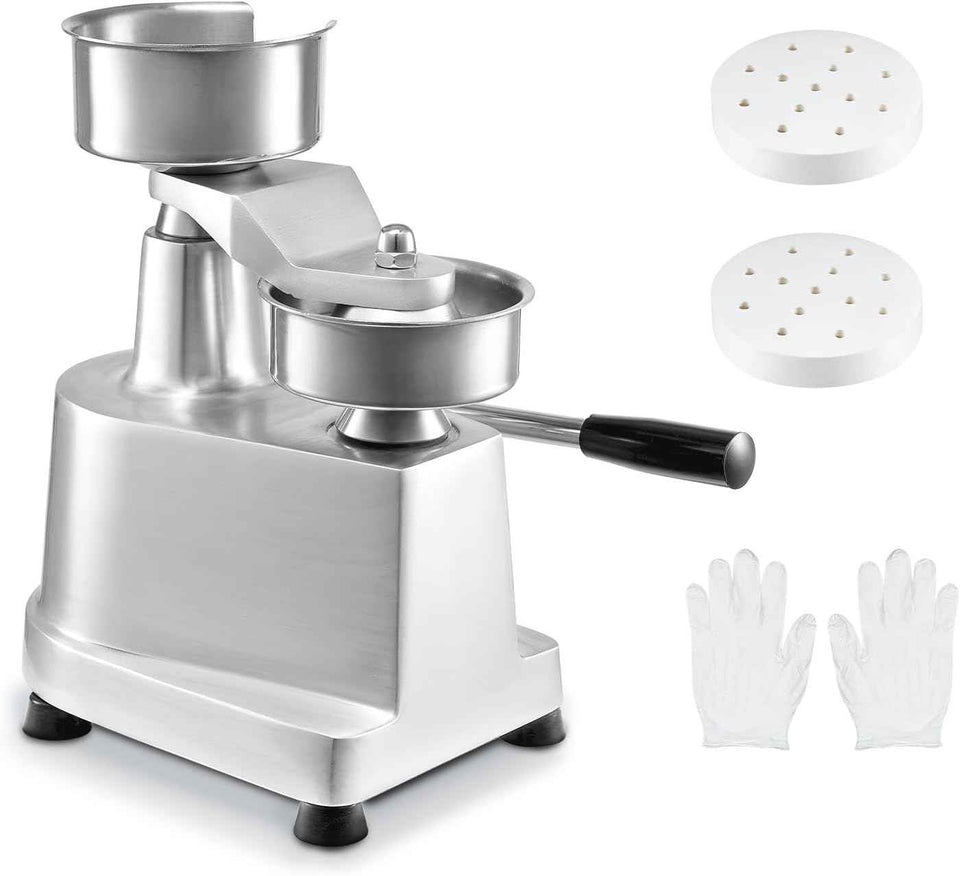 VEVOR Commercial Burger Patty Maker, 100mm/4inch Hamburger Beef Patty Maker, Heavy Duty Food-Grade Stainless Steel Bowl Burger Press Machine, Kitchen Meat Forming Processor with 1000 Pcs Patty Papers