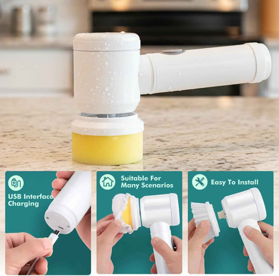 vimalife electric spin scrubber cordless ipx6 waterproof 5 replaceable heads for bathroom tile car wash kitchen cleaning