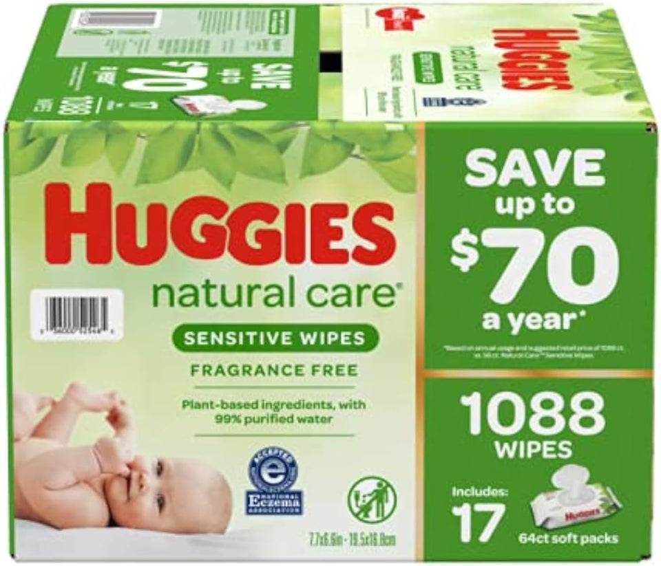 Huggies unscented baby wipes, 99% purified water, 56-count, 1 flip-top pack, hypoallergenic, fragrance free