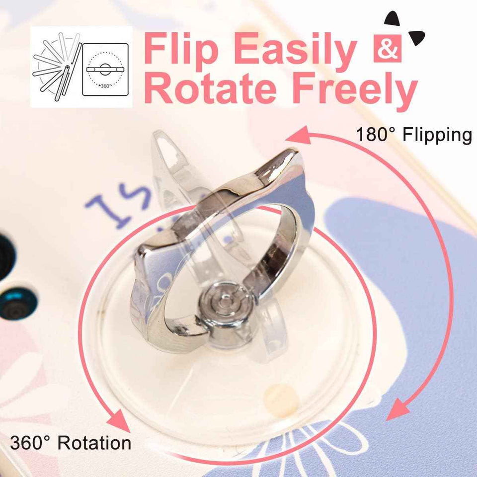 EI Sonador clear phone ring holder for cat phone with transparent stand finger grip, 1 silver + 1 rose gold