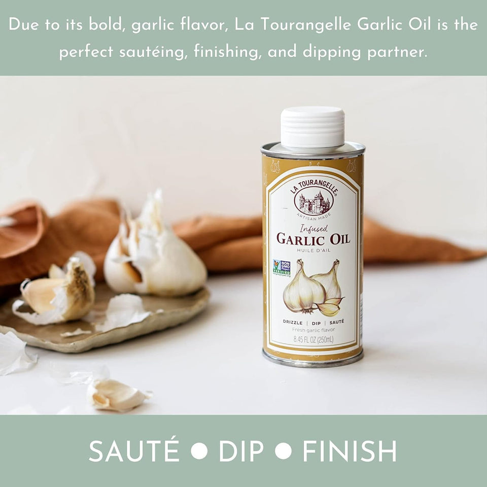 la tourangelle garlic oil high oleic oil for cooking pastas salad dressings and drizzling on popcorn 8.45 fl oz